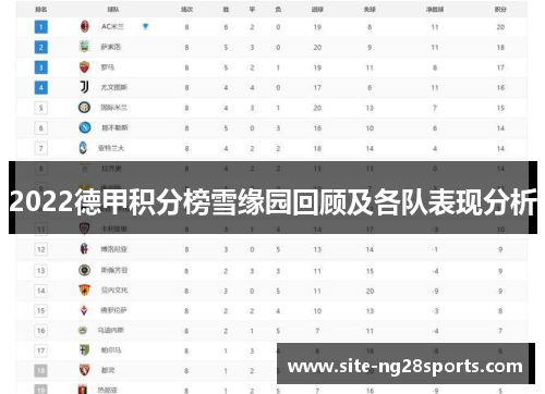 2022德甲积分榜雪缘园回顾及各队表现分析