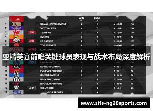 亚精英赛前瞻关键球员表现与战术布局深度解析