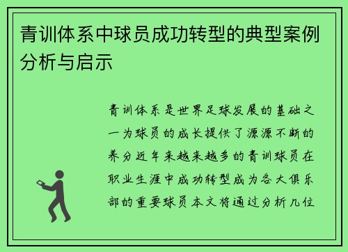 青训体系中球员成功转型的典型案例分析与启示